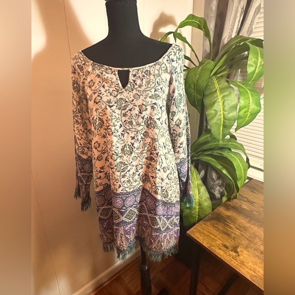 Altar’d State Women’s Long Sleeve Blouse with Fringe Size Medium - Picture 3 of 13